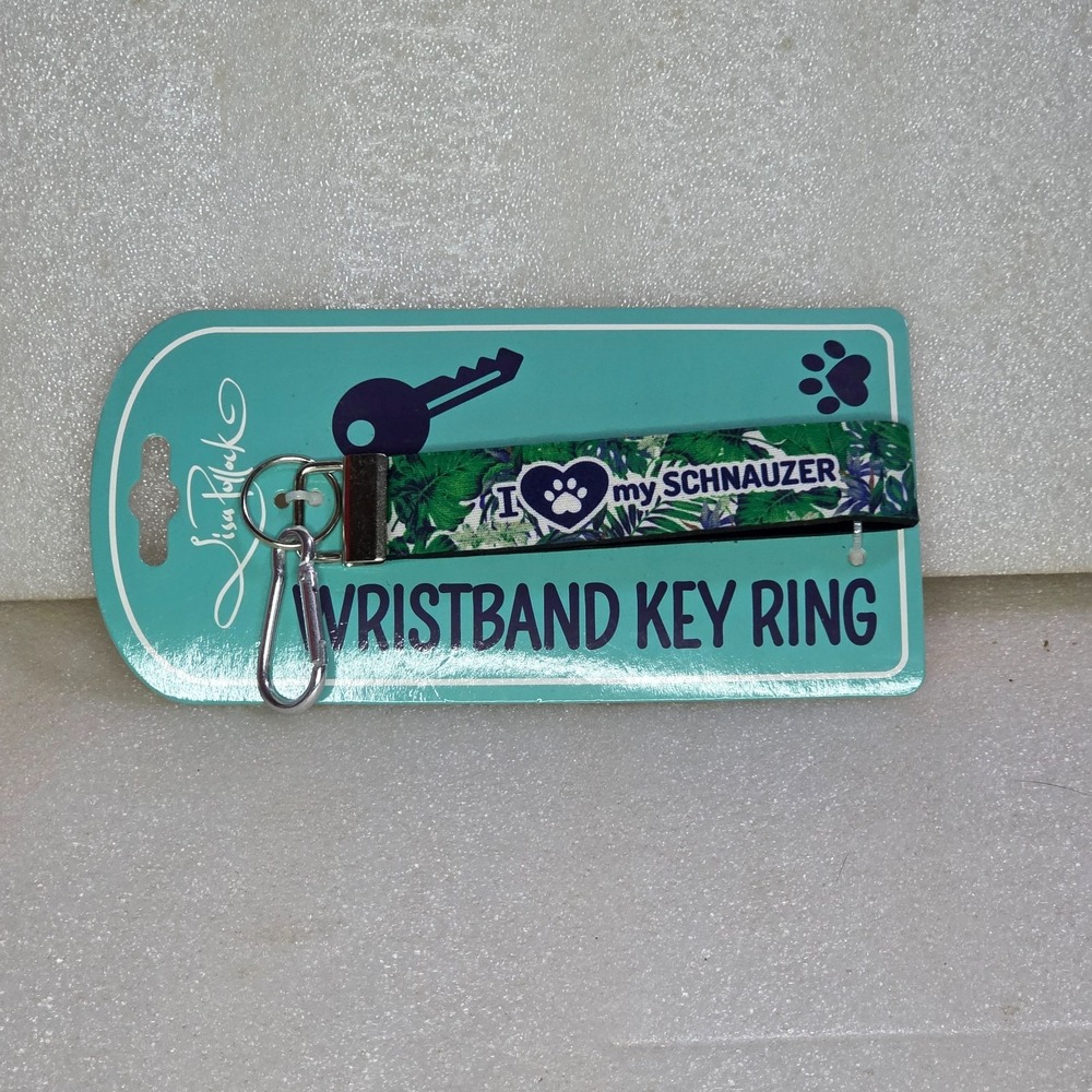 Lisa Pollock Wristband Key Ring I Heart My Schnauzer Dog Green Tropical New